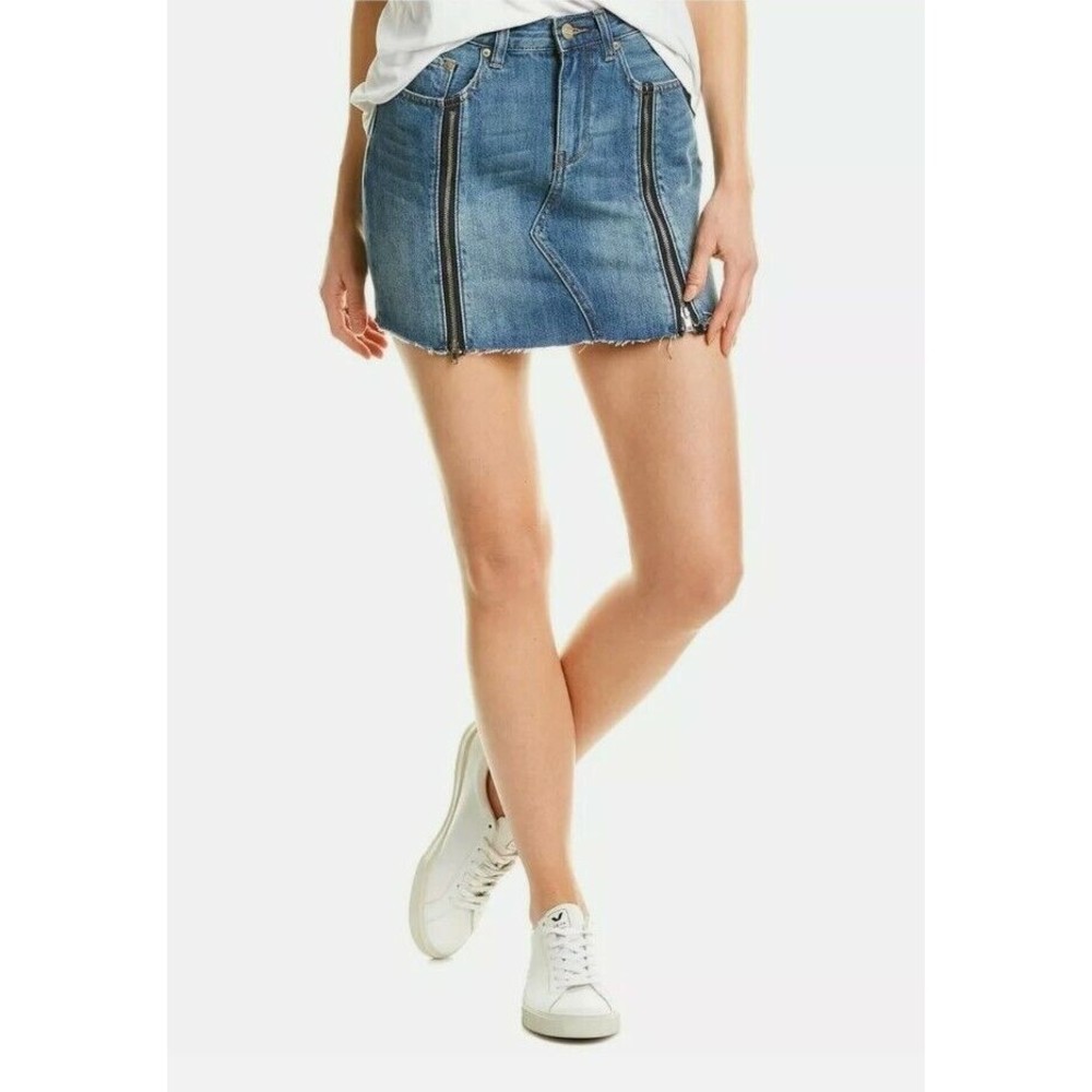 Neon Blonde Zip zipper blue denim Mini Skirt Women's size 25